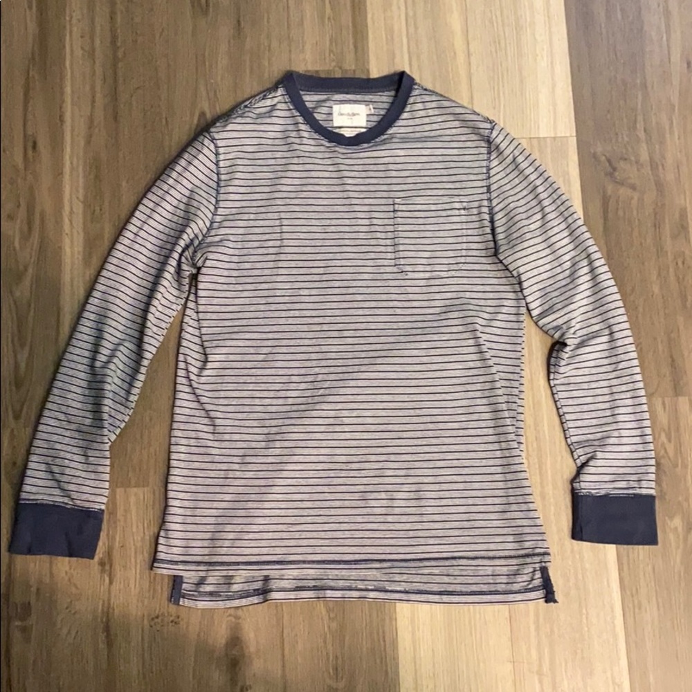 ✅ GOODFELLOW & CO Standard Fit Long Sleeve Striped Crewneck Pocket Tee T Shirt